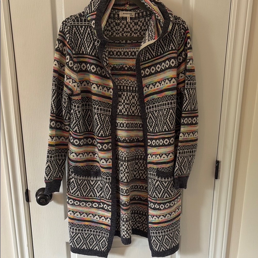 Monteau Black and Gray boho Cardigan Sweater